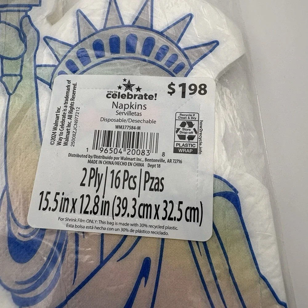 CELEBRATE! Patriotic Statue of Liberty 2-Ply Napkin Set 48pc (16x3Pk)